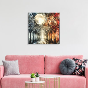 Toile Les arbres forestiers en pleine lune