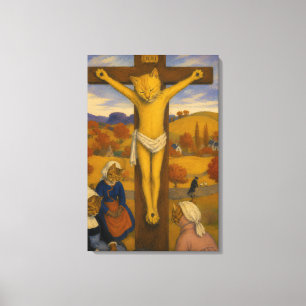 Toile Les chats du Christ Jaune – félins inspirés de Gau