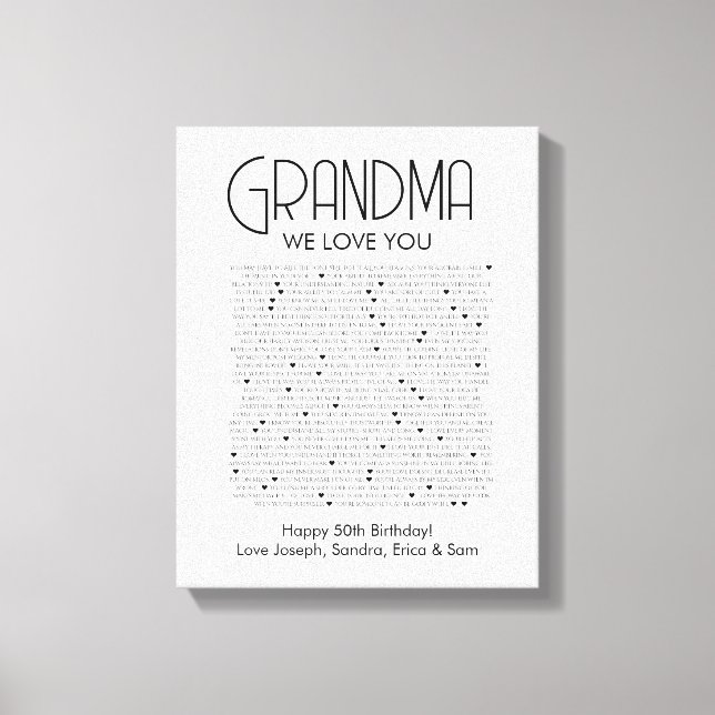 Toile les choses que nous aimons chez vous grand-mère (Recto)