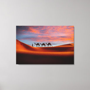 Toile Les déserts   Homme et chameaux dans les dunes de 