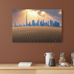Toile Les déserts   Vue Skyline de Dubaï depuis la dune 