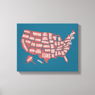 Toile Les Etats-Unis tracent la typographie de  