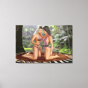 TOILE LES FILLES DE LA JUNGLE S'AFFRONTENT