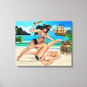TOILE LES FILLES PIRATES QUI SE BATTENT
