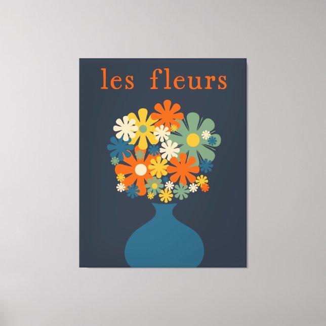 Toile Les Fleurs Retro Flowers en Vase Blue Orange (Recto)