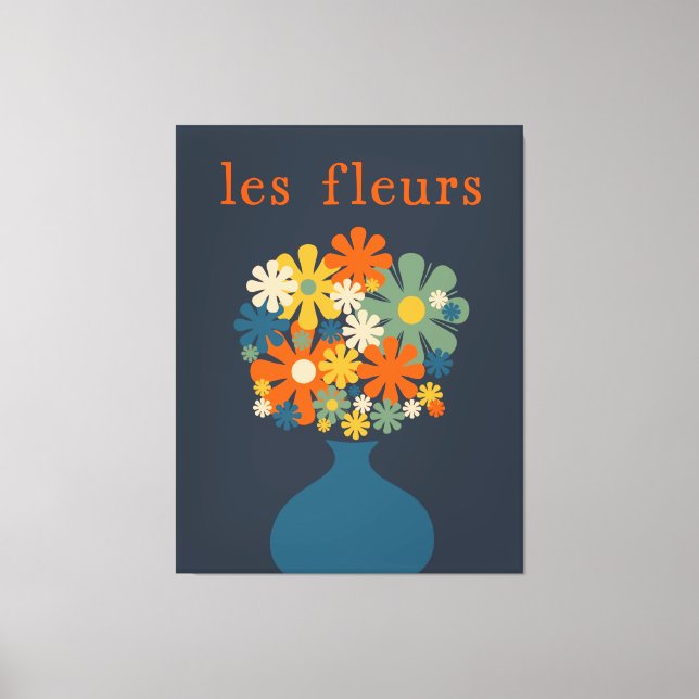 Toile Les Fleurs Retro Flowers en Vase Blue Orange (Recto)