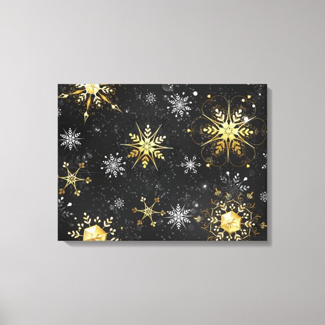 Toile Les flocons dorés de Noël sur l'Arrière - plan noi (Recto)