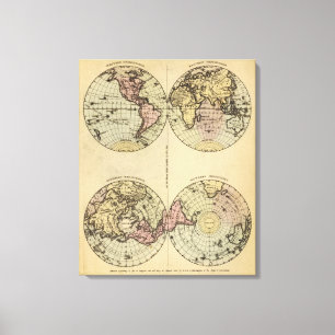 Toile Les hémisphères remettent la carte d'atlas couleur