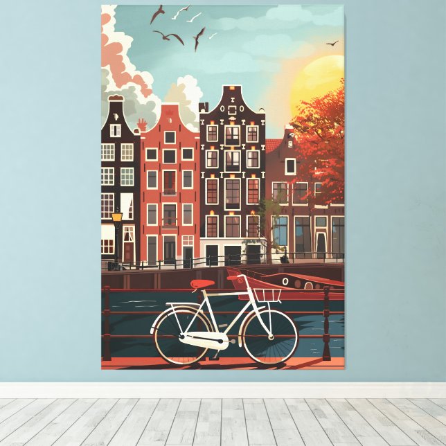 Toile Les maisons du canal d'Amsterdam (Insitu (Plancher de Bois))