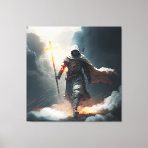 Toile Les Templiers, la Croix et les éléments du feu