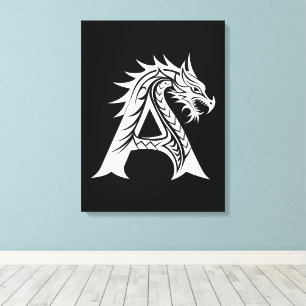 Toile Lettre A de style dragon, alphabet du dragon, mono