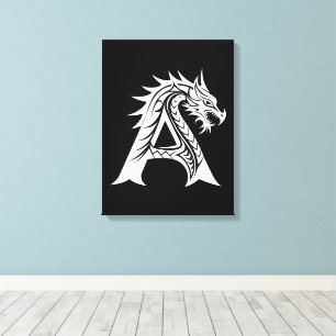 Toile Lettre A de style dragon, alphabet du dragon, mono
