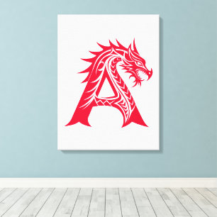 Toile Lettre A de style dragon, alphabet du dragon, mono
