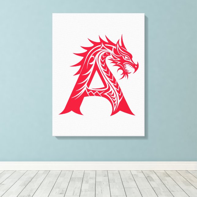 Toile Lettre A de style dragon, alphabet du dragon, mono (Insitu (Plancher de Bois))