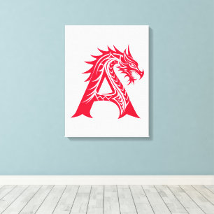 Toile Lettre A de style dragon, alphabet du dragon, mono