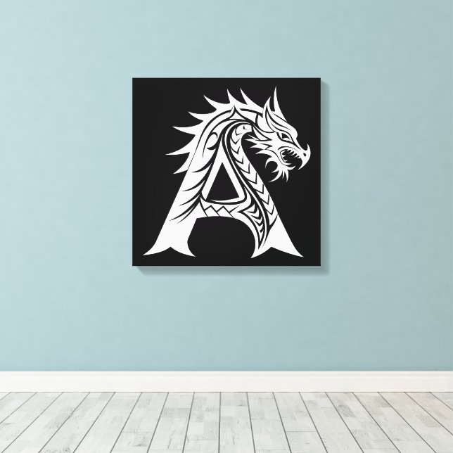 Toile Lettre A de style dragon, alphabet du dragon, mono (Insitu (Plancher de Bois))