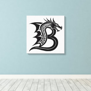 Toile Lettre B de style dragon, alphabet du dragon, mono