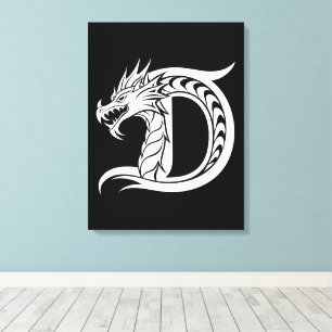 Toile Lettre D de style dragon, Alphabet Dragon, Monogra
