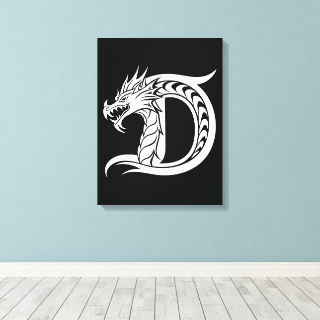 Toile Lettre D de style dragon, Alphabet Dragon, Monogra (Insitu (Plancher de Bois))