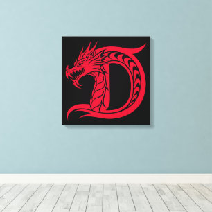 Toile Lettre D de style dragon, Alphabet Dragon, Monogra