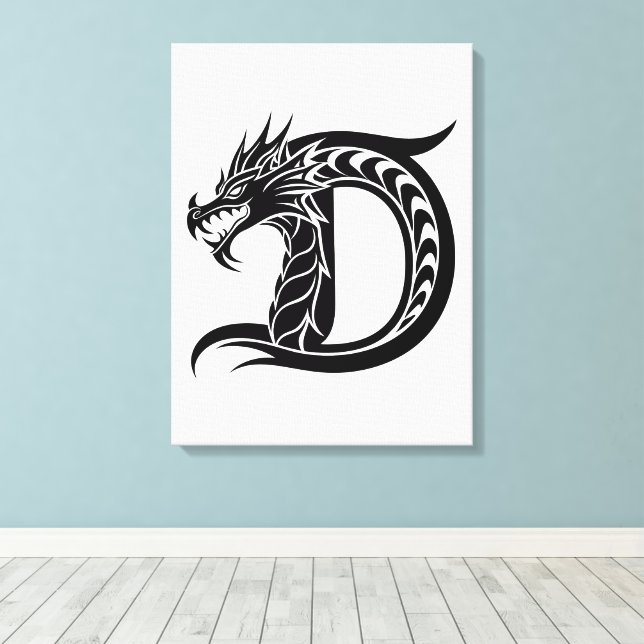 Toile Lettre D de style dragon, alphabet du dragon, mono (Insitu (Plancher de Bois))