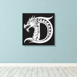 Toile Lettre D de style dragon, alphabet du dragon, mono