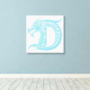 Toile Lettre D de style dragon, alphabet du dragon, mono
