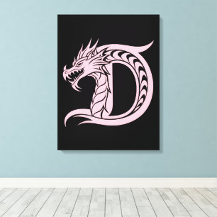 Toile Lettre D de style dragon, alphabet du dragon, mono