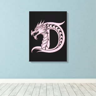 Toile Lettre D de style dragon, alphabet du dragon, mono
