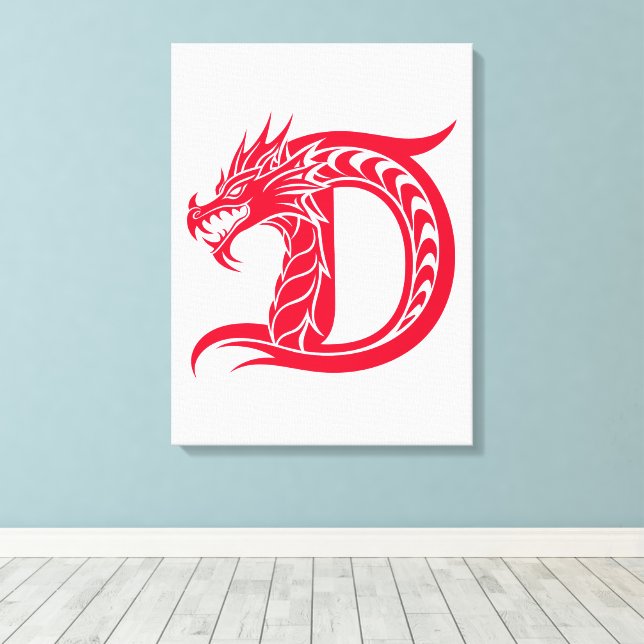 Toile Lettre D de style dragon, alphabet du dragon, mono (Insitu (Plancher de Bois))