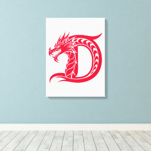 Toile Lettre D de style dragon, alphabet du dragon, mono