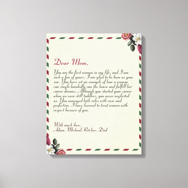 Toile Lettre d'amour personnalisée chic couples manuscri (Recto)