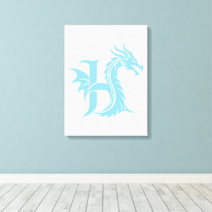 Toile Lettre de style dragon H, Alphabet du dragon, Mono
