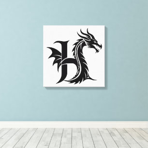 Toile Lettre de style dragon H, Alphabet du dragon, Mono