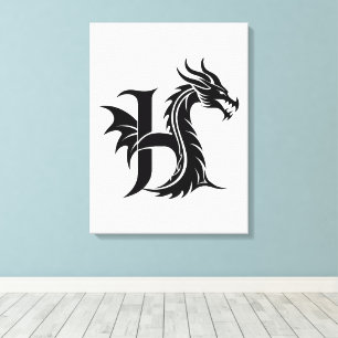 Toile Lettre de style dragon H, Alphabet du dragon, Mono