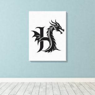 Toile Lettre de style dragon H, Alphabet du dragon, Mono