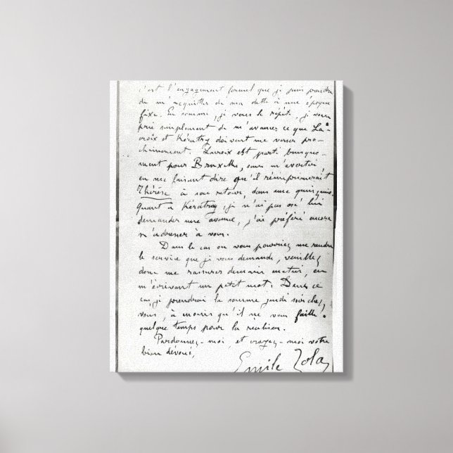 Toile Lettre de Zola à Edouard Manet 1868 (Recto)
