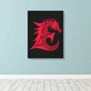 Toile Lettre E de style dragon, alphabet du dragon, mono