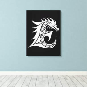 Toile Lettre E de style dragon, alphabet du dragon, mono