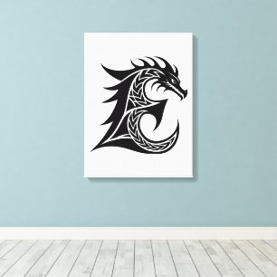 Toile Lettre E de style dragon, alphabet du dragon, mono