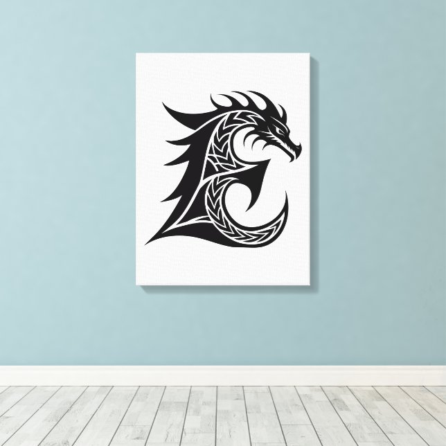 Toile Lettre E de style dragon, alphabet du dragon, mono (Insitu (Plancher de Bois))
