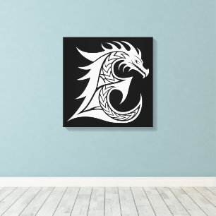 Toile Lettre E de style dragon, Alphabet du dragon, Mono