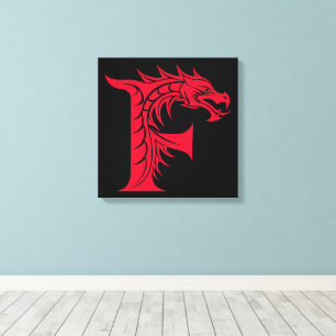 Toile Lettre F de style dragon, Alphabet Dragon, Monogra
