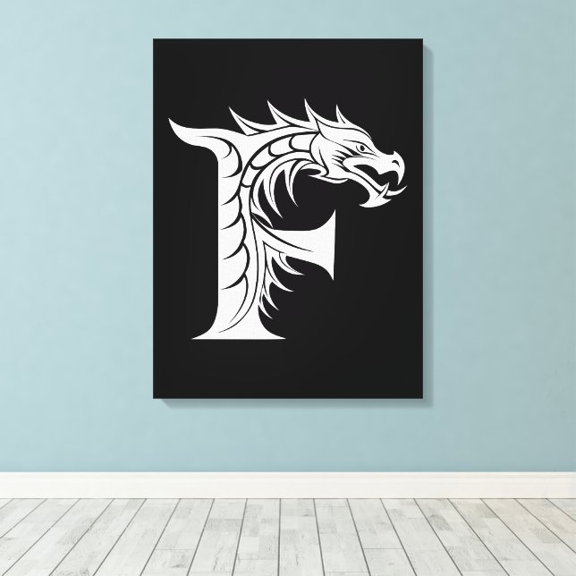 Toile Lettre F de style dragon, Alphabet Dragon, Monogra (Insitu (Plancher de Bois))