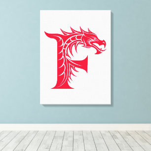 Toile Lettre F de style dragon, alphabet du dragon, mono