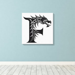 Toile Lettre F de style dragon, alphabet du dragon, mono