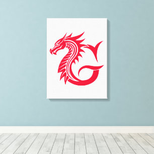 Toile Lettre G de style dragon, alphabet du dragon, mono
