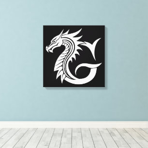 Toile Lettre G de style dragon, alphabet du dragon, mono