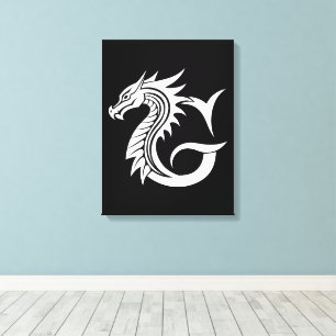 Toile Lettre G de style dragon, alphabet du dragon, mono