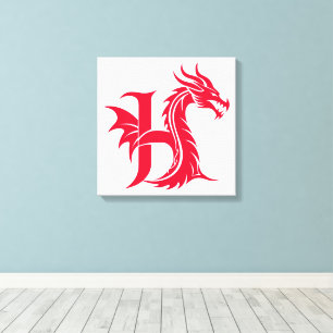 Toile Lettre H de style dragon, alphabet du dragon, mono